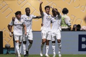 Penyerang Real Madrid, Gonzalo Garcia merayakan golnya ke gawang Al Hilal di Piala Dunia Antarklub 2025. (c) AP Photo/Rebecca Blackwell