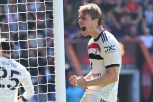 Ekspresi Rasmus Hojlund usai membobol gawang Bournemouth (c) MUFC Official