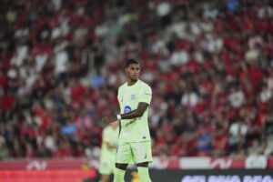 Marcus Rashford saat tampil bersama Barcelona di laga melawan Mallorca. (c) AP Photo/Joan Mateu Parra