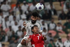 Aksi Beckham Putra pada laga Timnas Indonesia vs Arab Saudi di Kualifikasi Piala Dunia 2026 zona Asia (c) AP Photo