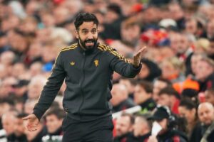 Ekspresi Ruben Amorim dalam laga Liverpool vs Manchester United, Minggu (19/10/2025). (c) AP Photo/Ian Hodgson