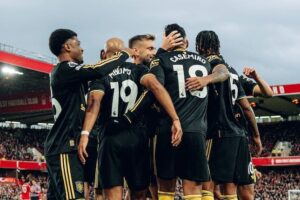 Skuad Manchester United merayakan gol Casemiro ke gawang Nottingham Forest (c) MUFC Official