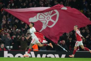 Pemain Arsenal, Gabriel Jesus, merayakan gol keempat timnya pada laga Premier League/Liga Inggris antara Arsenal vs Aston Villa di London, Selasa, 30 Desember 2025 (c) AP Photo/Alastair Grant