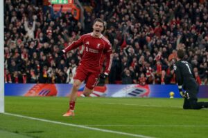 Selebrasi Florian Wirtz dalam laga Liga Inggris antara Liverpool vs Wolverhampton, Sabtu (27/12/2025). (c) AP Photo/Ian Hodgson