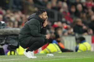 Ruben Amorim dalam laga Premier League antara Manchester United vs Bournemouth, Selasa (16/12/2025). (c) AP Photo/Jon Super