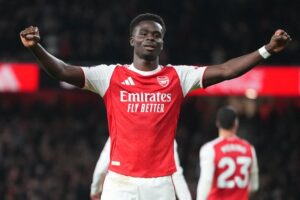 Winger Arsenal, Bukayo Saka (c) AP Photo/Kirsty Wigglesworth
