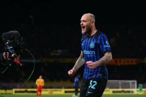 Selebrasi Federico Dimarco di laga Lecce vs Inter Milan, Minggu (22/02/2026). (c) Dok. Inter.it